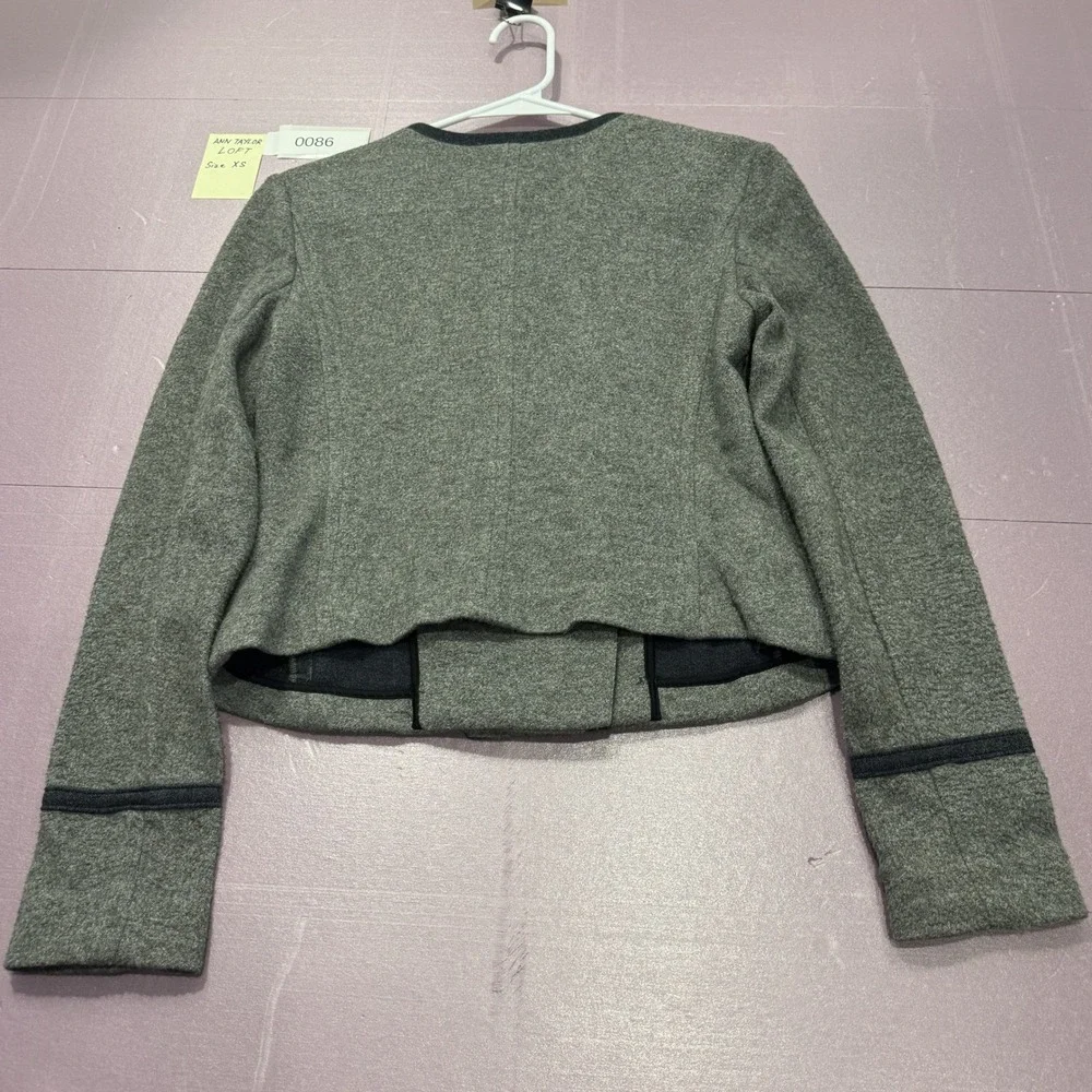 LOFT Double Breasted Jacket Womens XS Gray NEW Wool Blend Contrast Trim Military